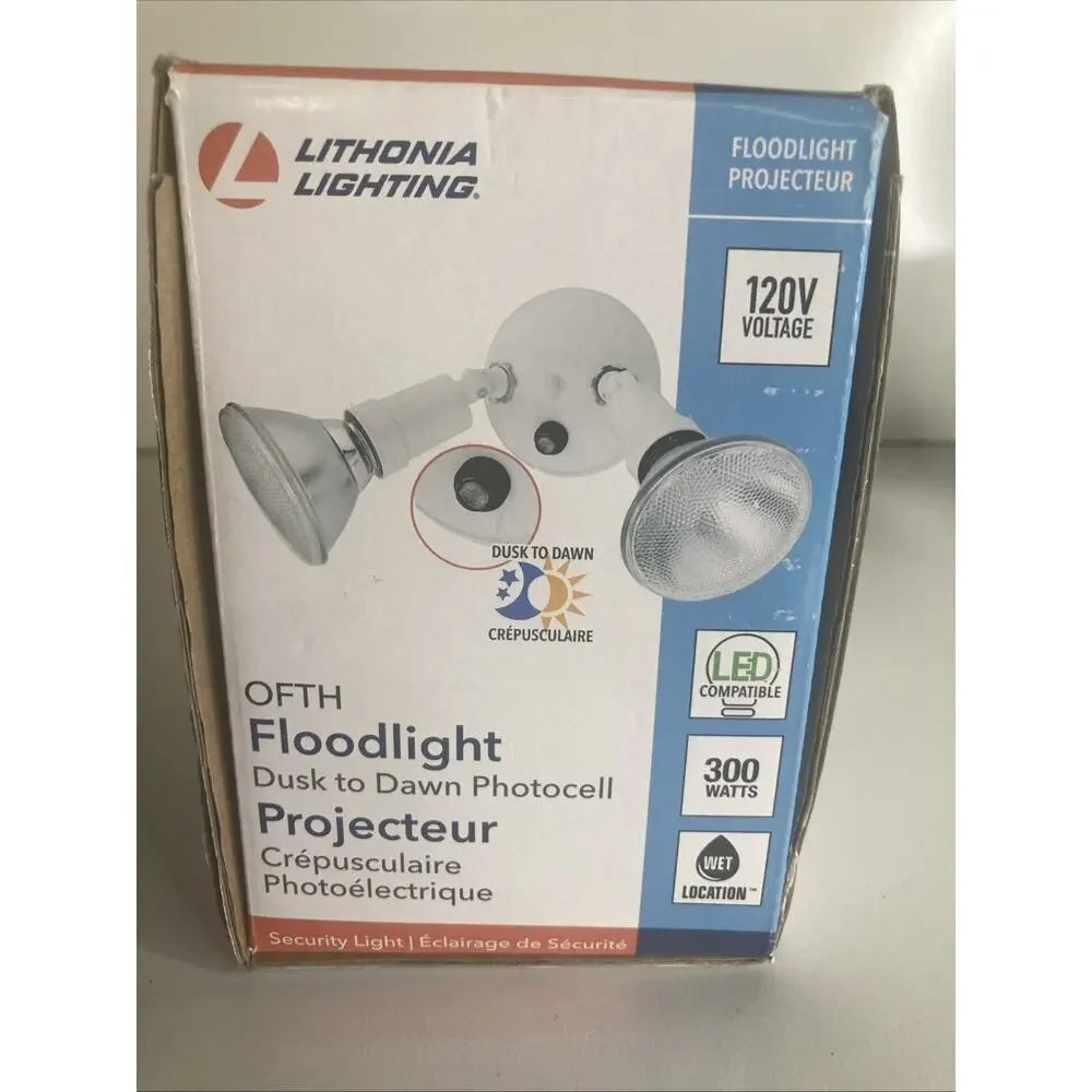 Lithonia Lighting 2-Lamp Outdoor White Flood Light OFTH 300PR 120 WH M12